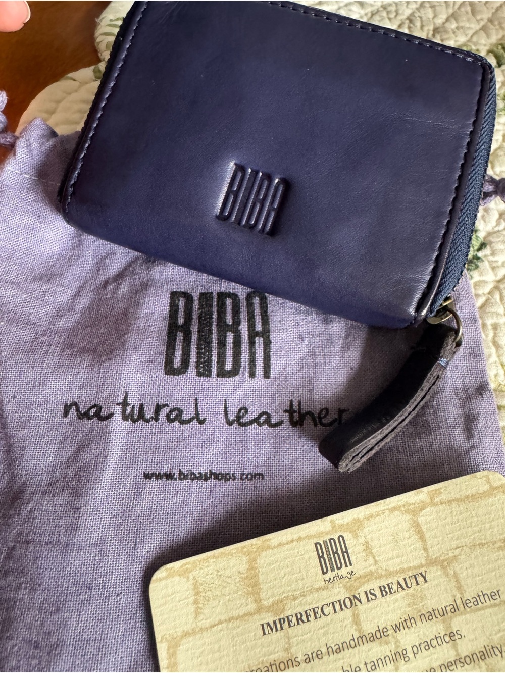 Biba Navy Blue Leather Zip Card Holder